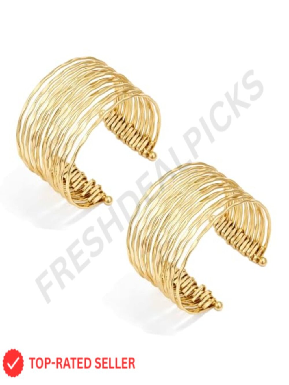 Women's Sculptural Gold Cuff Bracelets Set of 2 Wide Metal Bangle Jewelry